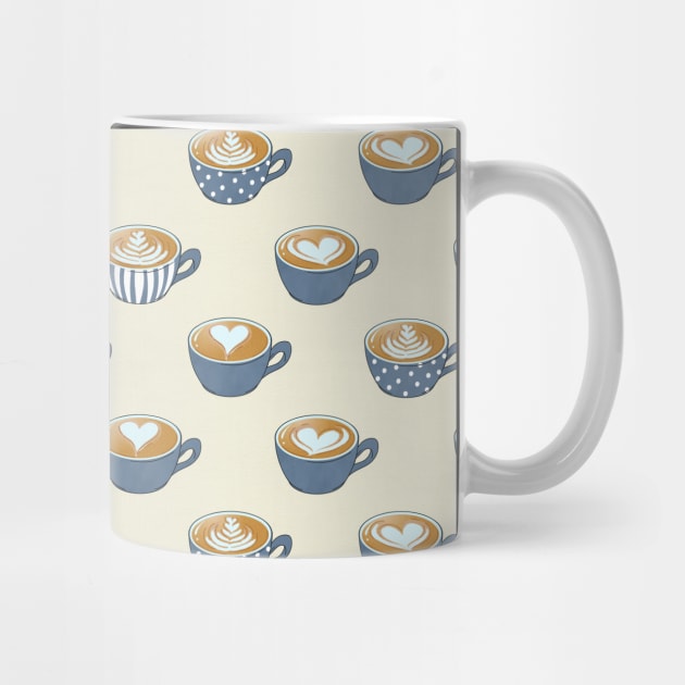 Latte Art in Cute Blue Grey Coffee Mugs by tanyadraws